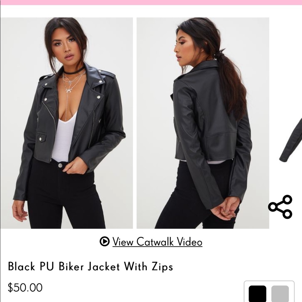 BLACK PU BIKER JACKET WITH ZIPS FAUX LEATHER